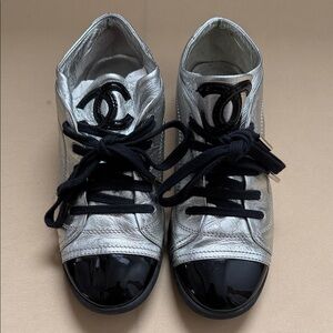 CHANEL Silver and Black Sneakers